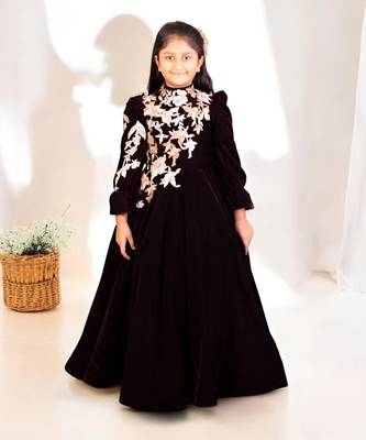 Regal burgundy velvet anarkali gown 1