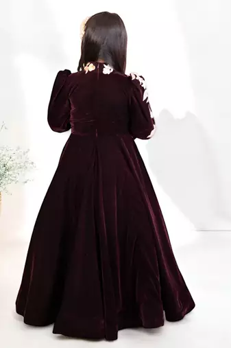 Regal burgundy velvet anarkali gown