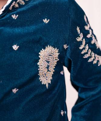 Teal blue embroidered bandgala set 2