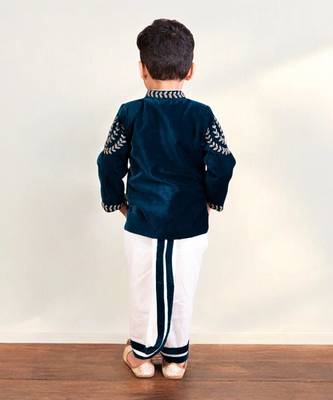 Teal blue embroidered bandgala set 3