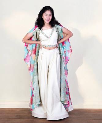 Green floral crop top set 3