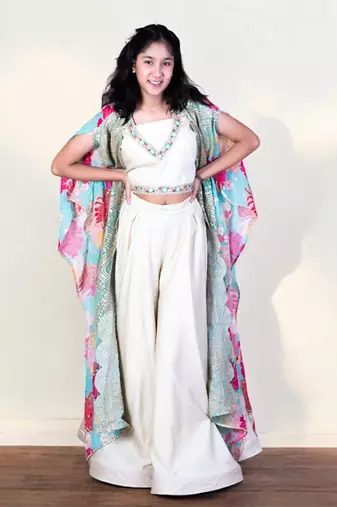 Green floral crop top set