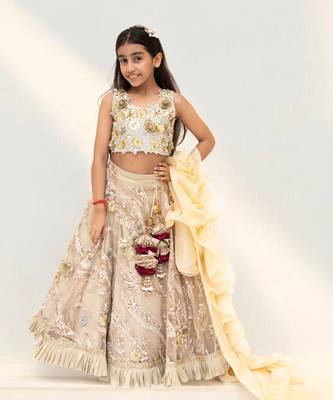 Golden embroidery lehenga with 3d flowers choli 1
