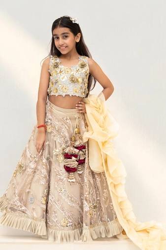 Golden embroidery lehenga with 3d flowers choli