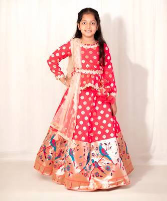 Pink peplum brocade lehenga choli 1