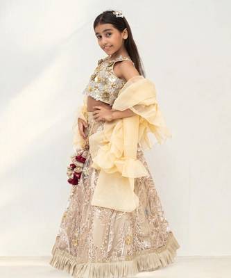 Golden embroidery lehenga with 3d flowers choli 2