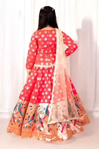 Pink peplum brocade lehenga choli