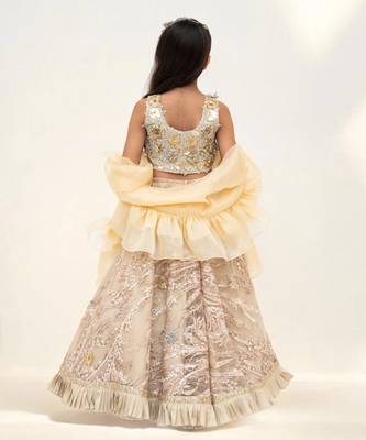Golden embroidery lehenga with 3d flowers choli 3