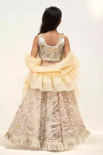 Golden embroidery lehenga with 3d flowers choli