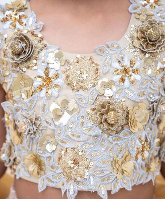 Golden embroidery lehenga with 3d flowers choli 4