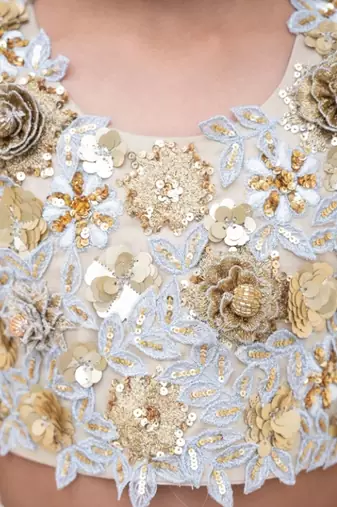 Golden embroidery lehenga with 3d flowers choli