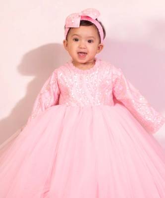 Pink embroidered & net gown 1
