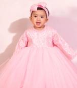 Pink embroidered & net gown