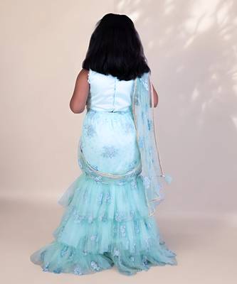 Blue embroidered lehenga saree 2