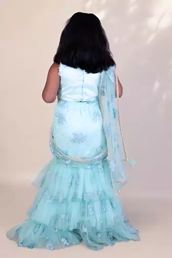 Blue embroidered lehenga saree