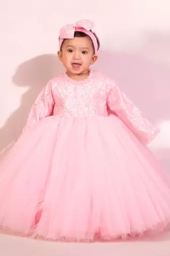 Pink embroidered & net gown