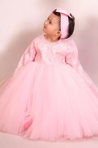 Pink embroidered & net gown