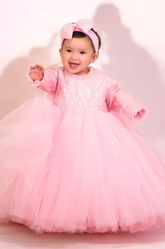 Pink embroidered & net gown