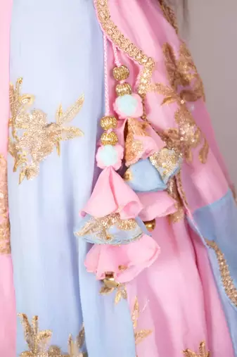 Pink & blue embroidered lehenga set
