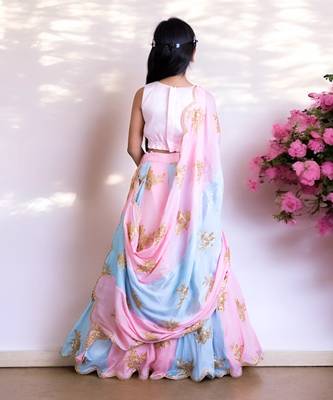 Pink & blue embroidered lehenga set 3