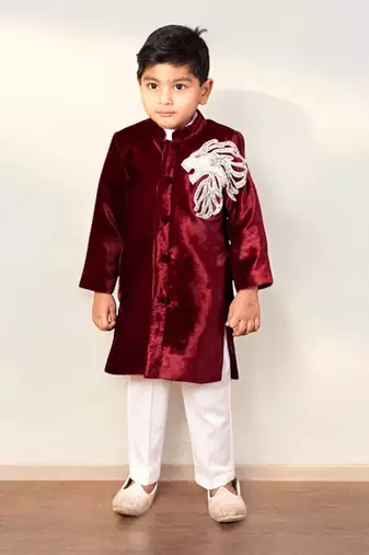 Maroon embroidered sherwani
