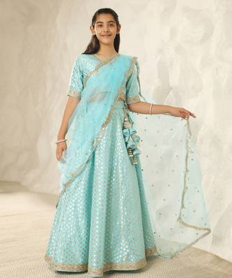 Blue chanderi lehenga choli 1