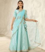 Blue chanderi lehenga choli