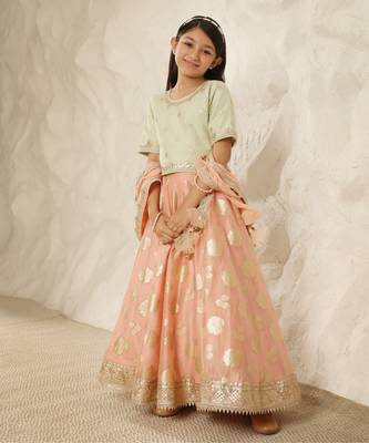 Green chanderi choli with lehenga 1