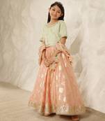 Green chanderi choli with lehenga