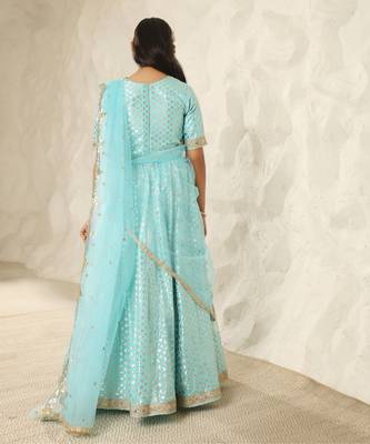 Blue chanderi lehenga choli 2