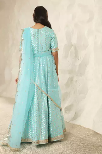 Blue chanderi lehenga choli