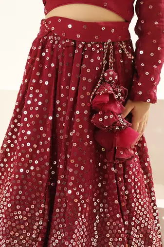 Marron embroidered lehenga choli set