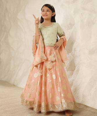 Green chanderi choli with lehenga 2