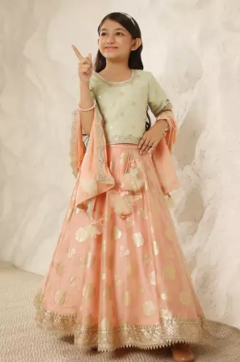 Green chanderi choli with lehenga