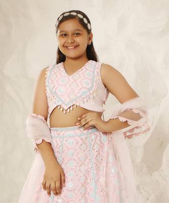 Baby pink embroidered choli eith lehenga 3