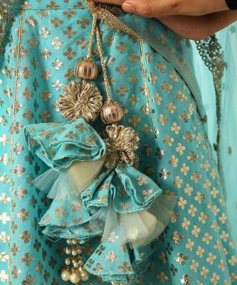 Blue chanderi lehenga choli 3