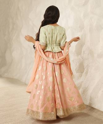 Green chanderi choli with lehenga 3