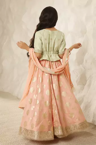 Green chanderi choli with lehenga