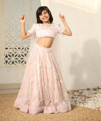 Peach cut dana work choli with lehenga 1