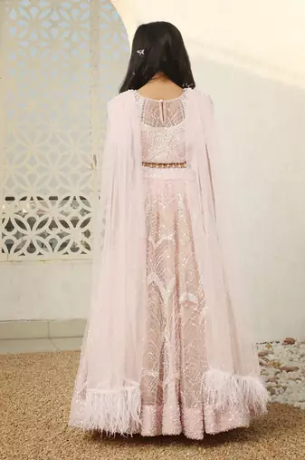 Peach cut dana work choli with lehenga