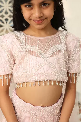 Peach cut dana work choli with lehenga