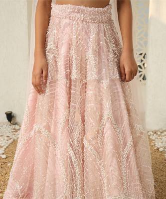 Peach cut dana work choli with lehenga 4