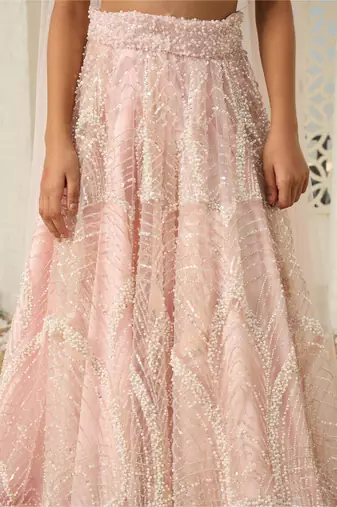Peach cut dana work choli with lehenga