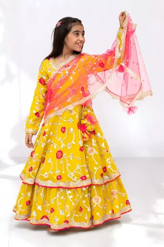 Yellow gota embroidered anarkali