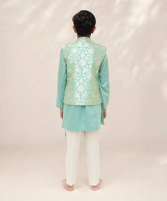 Green brocade jacket with kurta and pant 4