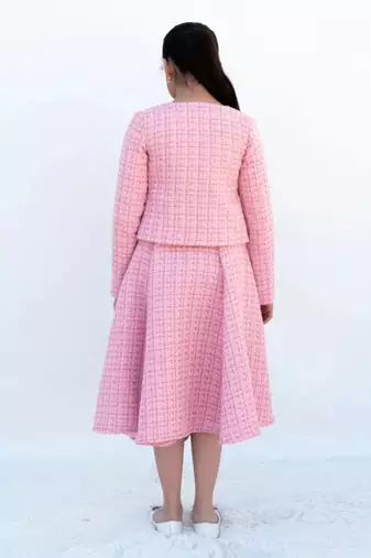 Pink tweed crop top & skirt     a winter party essential