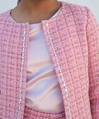 Pink tweed crop top & skirt     a winter party essential 4
