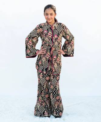Black embroidered jacket & pant set 1