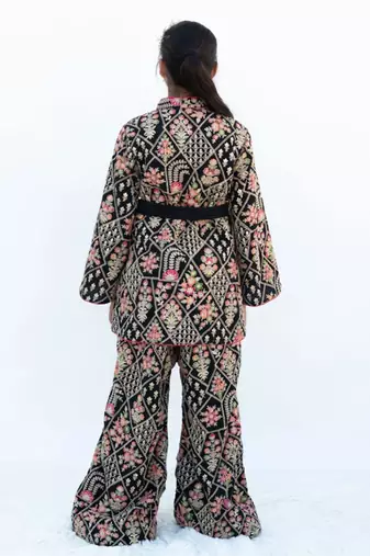 Black embroidered jacket & pant set