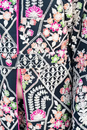 Black embroidered jacket & pant set
